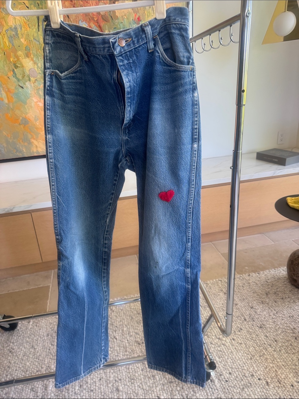 Vintage Rustler Blue Jeans with Red Heart Patch
